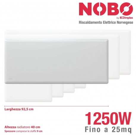 Radiatore elettrico norvegese NOBO 1250W per ambienti fino a 25 m² (include termostato NCU-2Te)